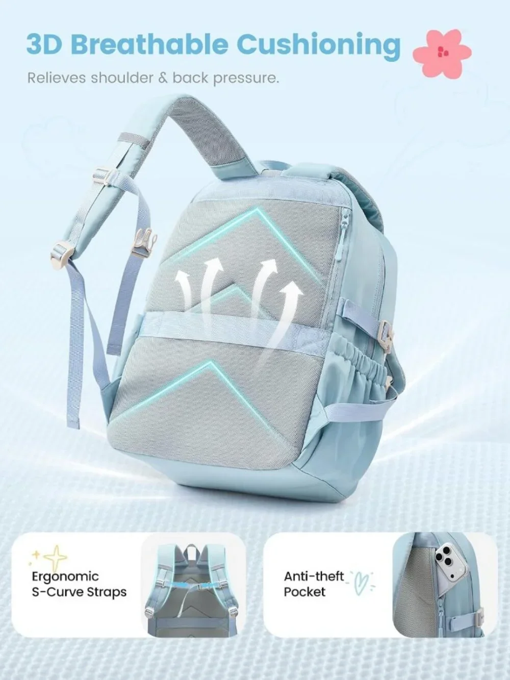 Cute Teen Girls School Backpack, Fits 15.6